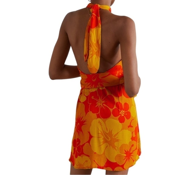 Faithful The Brand Odette Surfs Up Floral Crepe Halter Mini Dress Size 4 - Picture 2 of 14